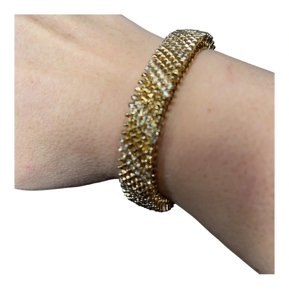 Chico’s Mitzi Gold Stretch Bracelet | Crystal Rhinestone Statement Bangle - Picture 3 of 7